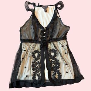 Trulli Y2K Black & White Mesh Ruffle Babydoll Top Cami Whimsigoth Fairycore M